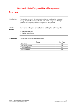 Section 6: Data Entry and Data Management Overview