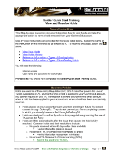 Soldier Quick Start Training View and Resolve Holds