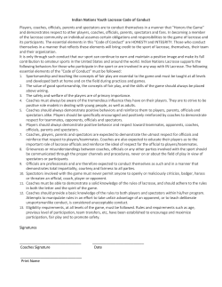 Indian Nations Youth Lacrosse Code of Conduct Players, coaches