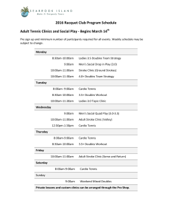 2016 Racquet Club Program Schedule Adult Tennis Clinics and