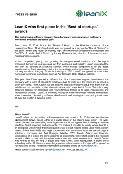 Press release LeanIX wins first place in the "Best of startups" awards
