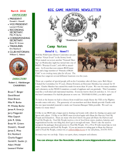 Camp Notes BIG GAME HUNTERS NEWSLETTER