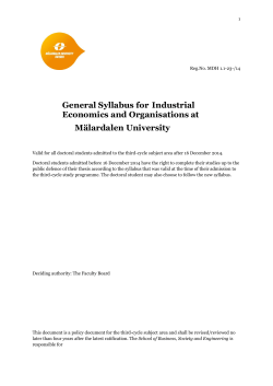 General Syllabus for Industrial Economics and Organisations at