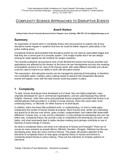 Complexity Science Approaches to Disruptive Events &ndash; Averil Horton