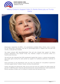 Hillary Clinton`s Support Falls 21 Points Since July as Trump Gains