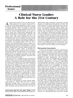 Clinical Nurse Leader: A Role for the 21st Century