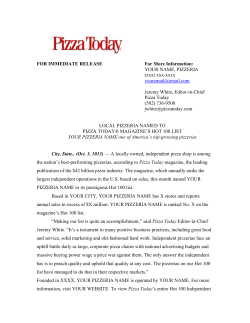 2013 Pizza Today Hot 100 Independents Press Release (Word
