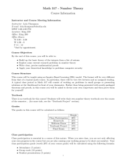 Math 317 - Number Theory Course Information