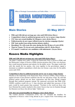 Headlines &ndash; 23.05.2017 - UNMIK Media Observer