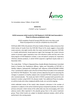 Initial results for PrEP Biopharm`s PrEP-001 Phase IIa Flu