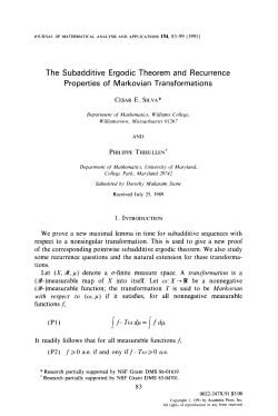 The Subadditive Ergodic Theorem and Recurrence Properties of