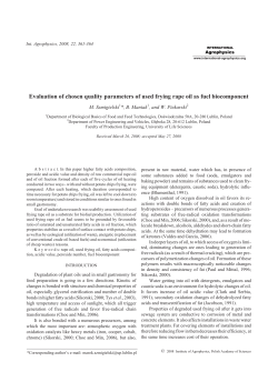 Evaluation of chosen quality parameters of used frying rape oil as
