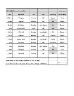 2015-16 BA Elementary Basketball Date Opponent Day Time