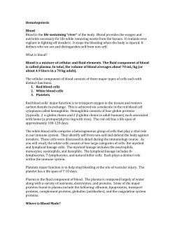 Hematopoiesis Notes from Session 1 July 2015