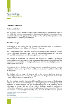 Lecturer in Economics Further particulars The Economics Faculty at