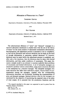 Allocation of Resources in a Team* The informational efficiency of