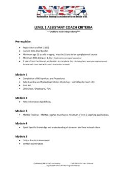 LEVEL 1 ASSISTANT COACH CRITERIA