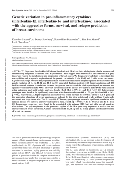 Genetic variation in pro-inflammatory cytokines (interleukin