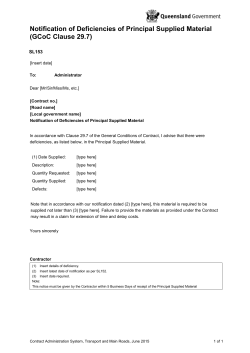SL153 Notification of Deficiencies of Principal Supplied Material