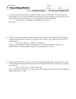 AP Chemistry Name 1 Describing Matter Period ______ Date