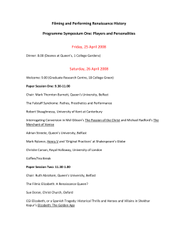 Programme Symposium One: Players and Personalities