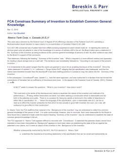 FCA Construes Summary of Invention to Establish Common General