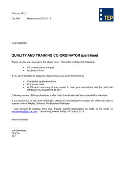 QUALITY AND TRAINING CO-ORDINATOR (part - TEP
