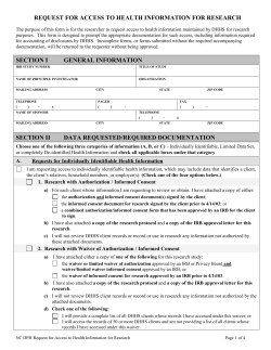 DHHS Request for Access to Health Information for Research