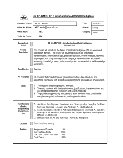 CS 331-Artificial Intelligence outline, Spring 2010