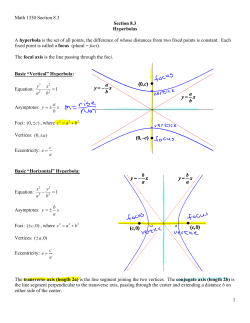 Math 1330 Section 8.3 1 Section 8.3 Hyperbolas A hyperbola is the