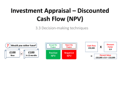 Investment Appraisal * Discounted Cash Flow (NPV)