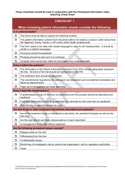 CHECKLIST 1 When reviewing patient information sheets consider