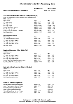 2015 Visit Worcestershire Advertising Costs