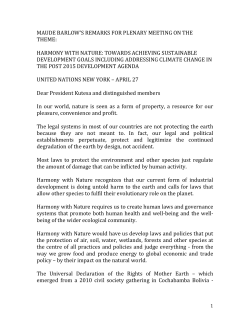 maude barlow`s remarks for plenary meeting on the theme: harmony