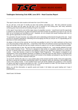 Teddington Swimming Club AGM, June 2015 &ndash; Head Coaches Report