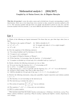 Mathematical analysis 1 (2016/2017) List 1