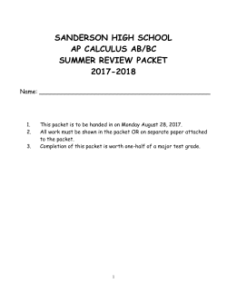 Summer Review Packet for Students Entering Calculus (all levels)