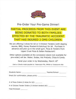 Pre-Order Your Pre-Game Dinner! PARTIAL PROCEEDS FROM