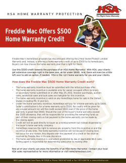 Freddie Mac Offers $500 Home Warranty Credit