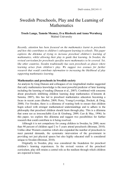 Swedish Preschools, Play and the Learning of Mathematics
