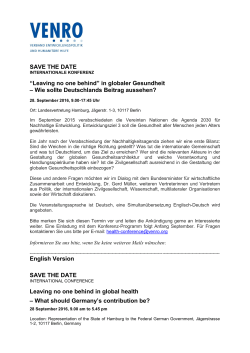 SAVE THE DATE &ldquo;Leaving no one behind&rdquo; in globaler