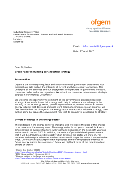 Dear Sir/Madam Green Paper on Building our Industrial Strategy