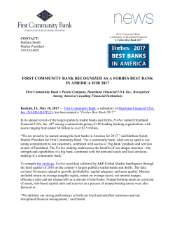 First Community Bank Recognized as a Forbes Best Bank in