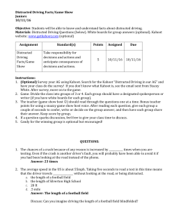 Distracted Driving Facts/Game Show Juniors 10/11/16 Objective