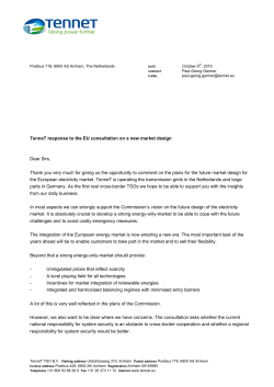 TenneT response to the EU consultation on a new market design
