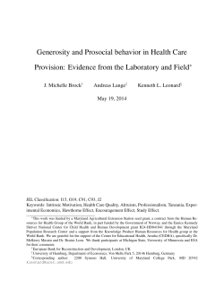 Generosity and Prosocial behavior in Health Care Provision