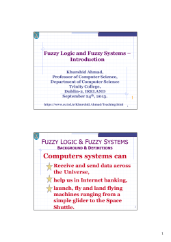 Lecture 1:Fuzzy Logic - School of Computer Science and Statistics