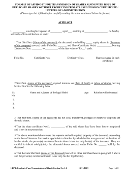 Affidavit for Duplicate cum transmission