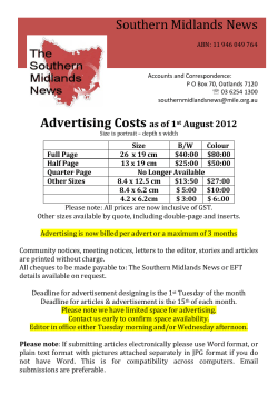 Advertising Costs as of 1st August 2012 Southern Midlands News