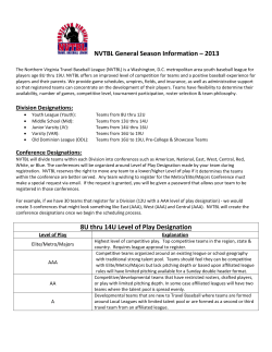 NVTBL General Season Information &ndash; 2013 8U thru 14U Level of